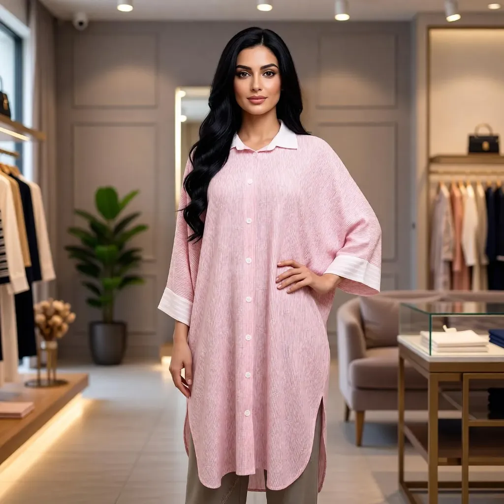 [RV/7635] شميز طويل مقلم استرس 1140