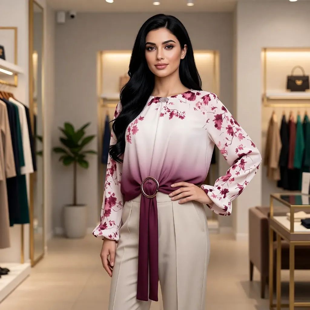 بلوزه ستان مطبوع لبسى 44572