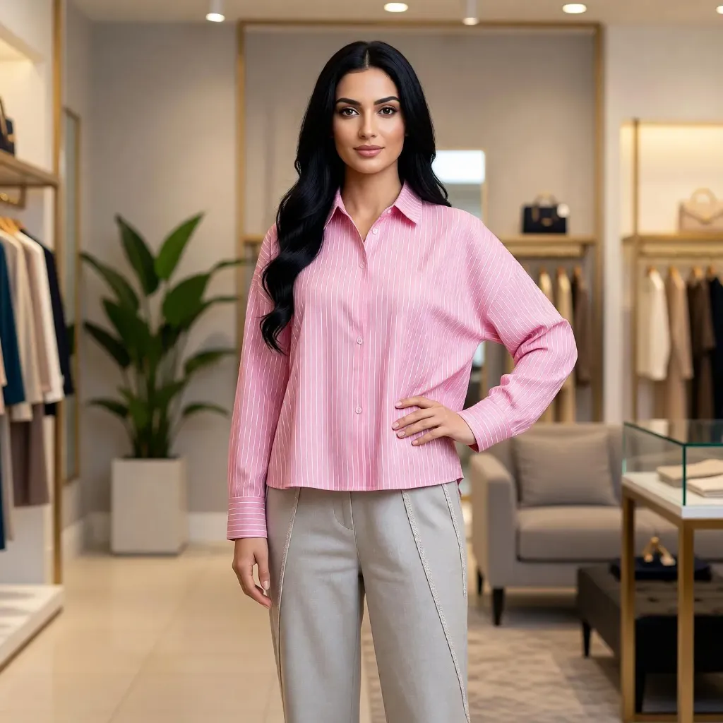 شميز مقلم عريض كم مقلوب